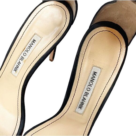 Manolo Blahnik Chaos High Heels in Two Tone Black Suede Tan 105 MM Sandals 39.5 - Picture 8 of 9